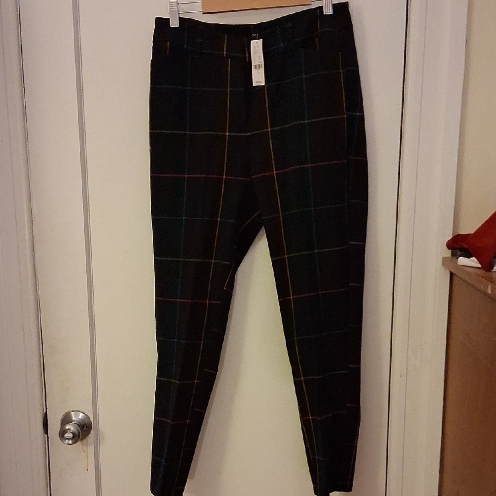 New York & Company Multicolor Plaid Women's Cotton-Blend Pants Average 12 NWT